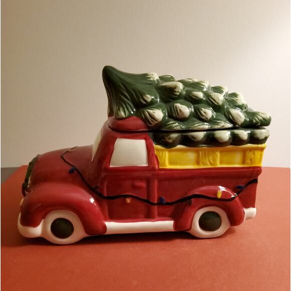 Red Truck with Christmas Tree Cookie Jar - Santa's Workshop by WINTER WONDER - Picture 2 of 5